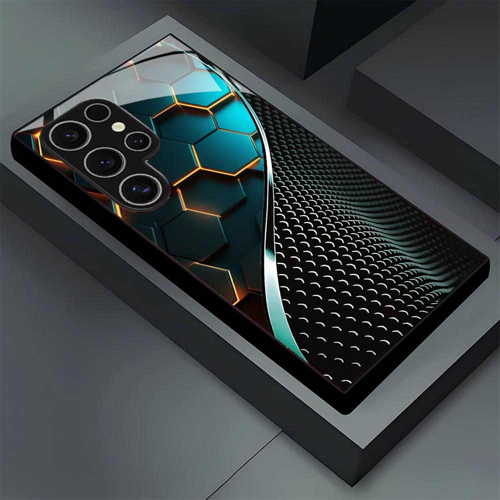 Samsung Galaxy S25 - Creatieve honingraat houten patroon glazen telefoonhoesje